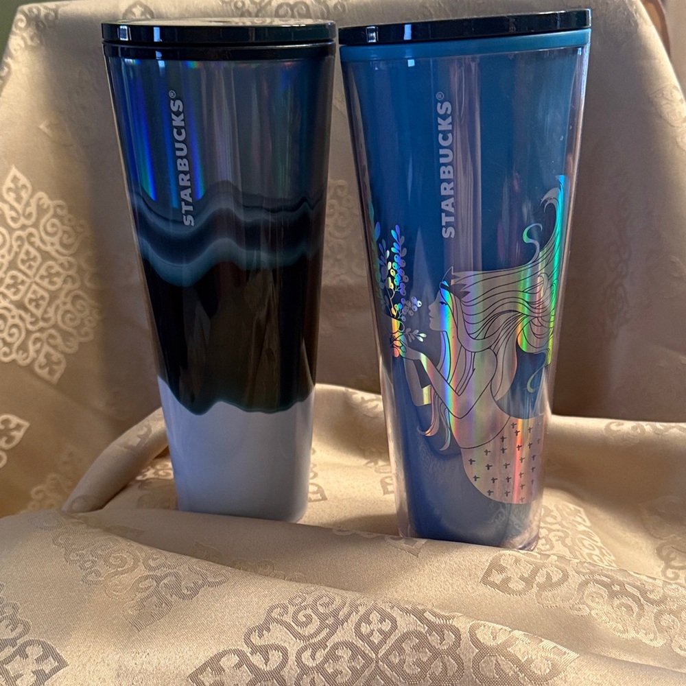 Set includes 2 - Starbucks Iridescent Blue and Black Tumblers